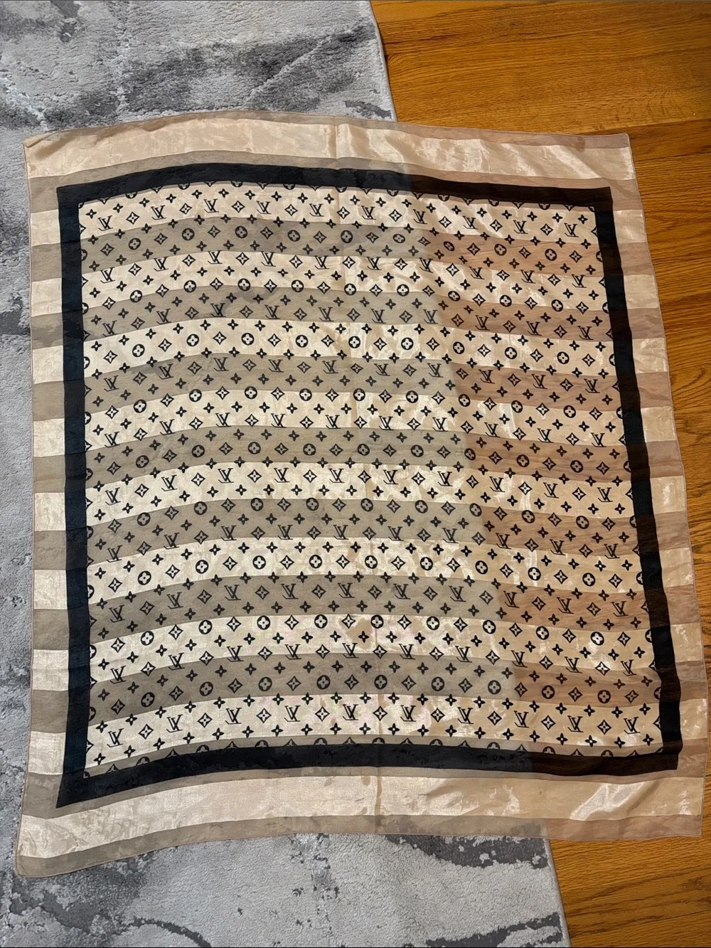 Louis Vuitton monogram silk scarf.